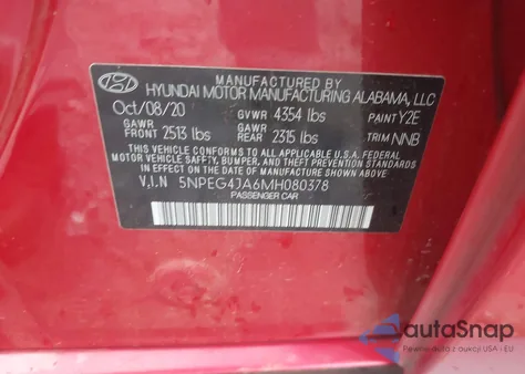 2021 Hyundai Sonata Se из США, поврежденный, VIN 5NPEG4JA6MH080378